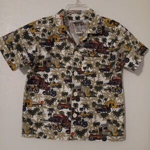 Harley‎ Davidson Button-up Shirt  Boys Sz.4 Green Multi-Color Island Theme